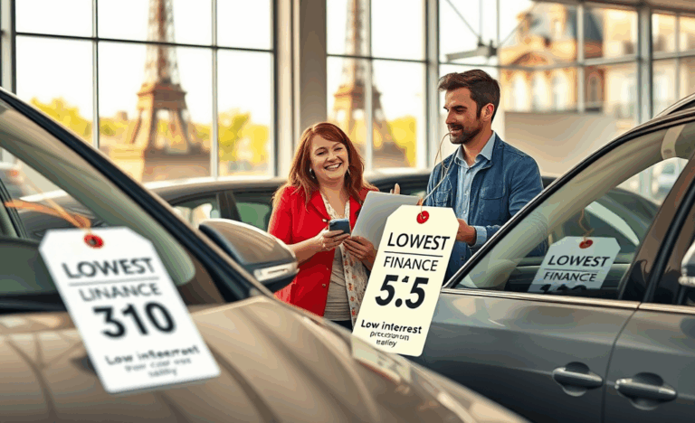 Image d'une voiture neuve avec des documents de prêt à taux réduit