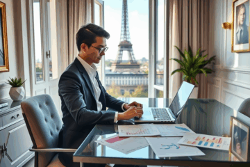 Un client vérifiant le montant de prêt accordé sur un ordinateur.