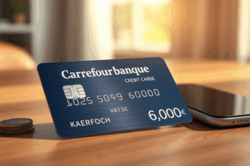 Illustration de la Carte de Crédit Carrefour Banque avec des options de crédit de 1 500 € à 6 000 €.