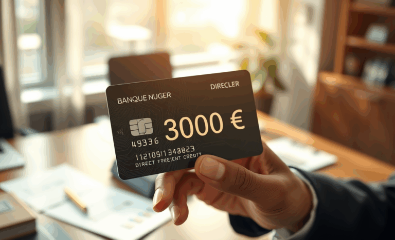 Image d'une carte de crédit de la Banque Nuger présentant l'offre de crédit direct de 3 000 €.
